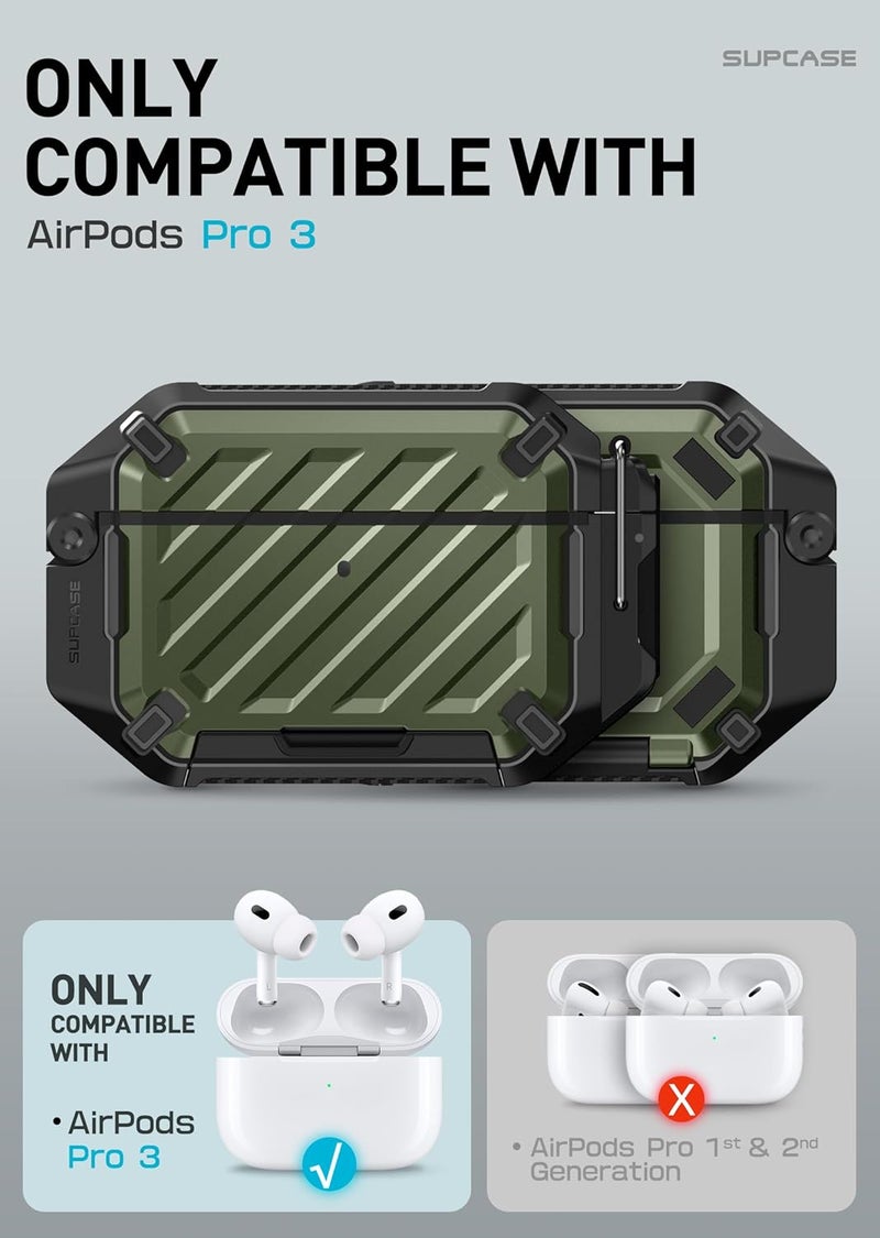 SupCase for AirPods Pro 3 Case with Lock & Carabiner, [IP68 Waterproof] [Military-Grade Protection] [Supports Wireless Charging] Anti-Scratch Hard Shell Cover for AirPods Pro 3rd Gen, Guldan - Image 2
